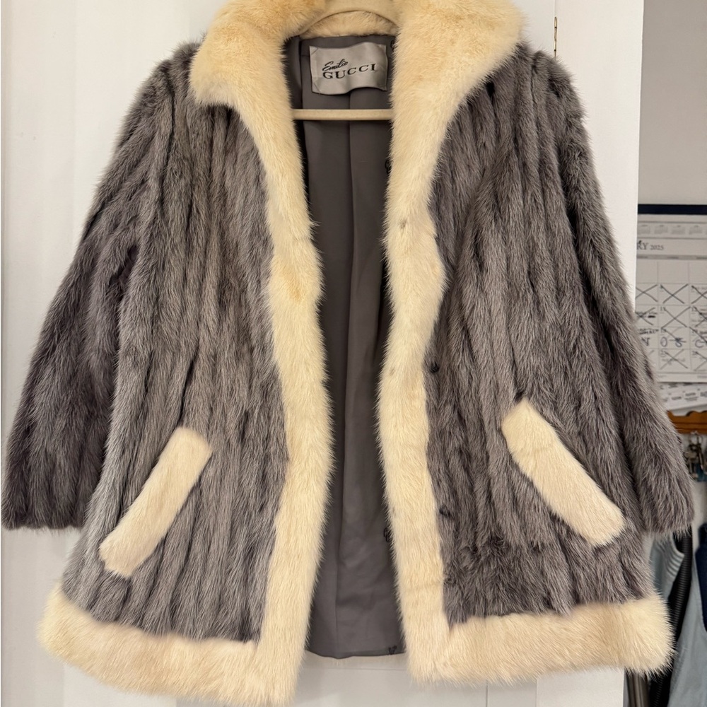 Emilio Gucci Gray and Cream Mink Fur Coat